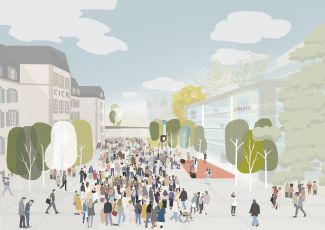 proposal for a Humanity Square in the center of the campus. 